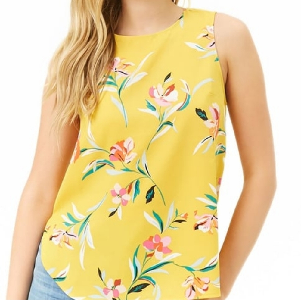 Forever 21 Yellow Floral Sleeveless Blouse